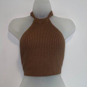 12th Tribe Blake Mocha Knit Halter Top | Size S